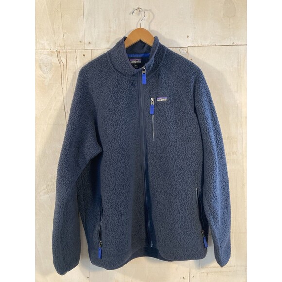 Patagonia Deep Pile Fleece Jacket Mens XXL Blue Retro Full Zip Sweater 51854 - Picture 1 of 9